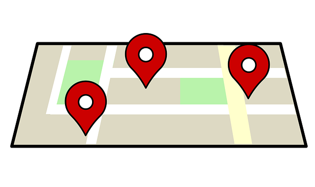 Graphic of a map with three red pins on it.