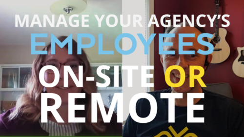 A video thumbnail with the words "Manage your agency's employees on-site or remote".